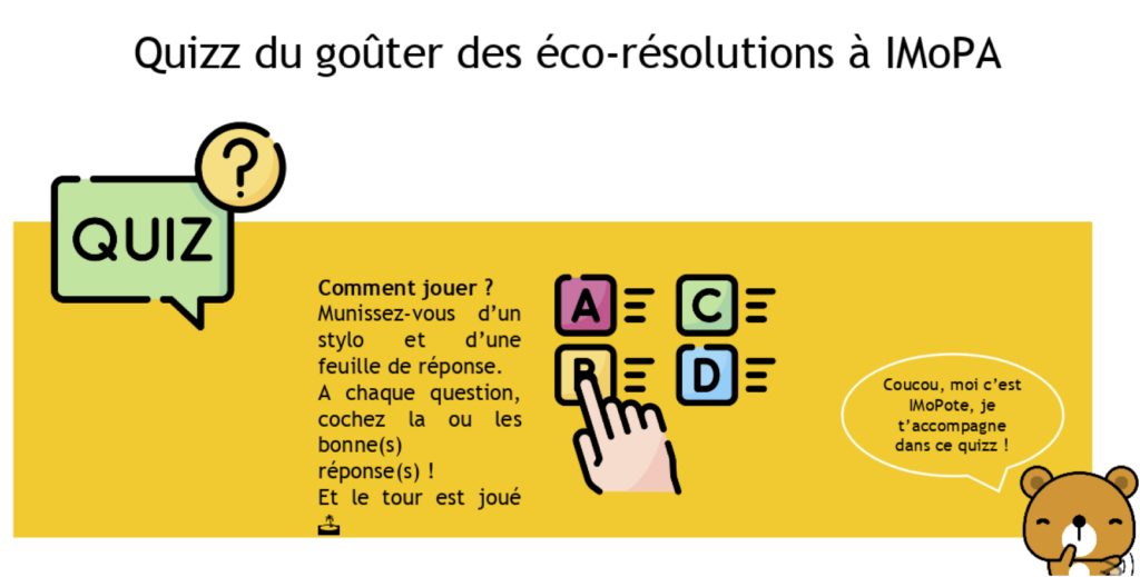 Première diapositive du quiz du goûter éco-responsable